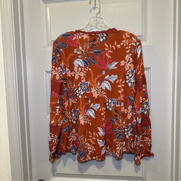 Sundance Orange Boho Floral Print V Neck Blouse size M - Picture 8 of 8
